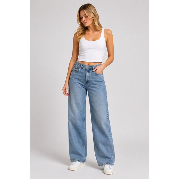 American Tall Denim - American Tall Luna High Rise Wide Leg Jeans Womens 32x35 Blue Heritage Faded